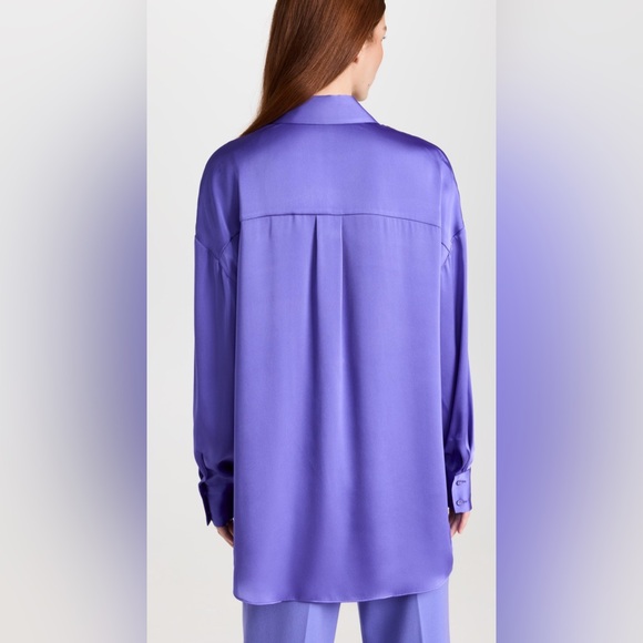 Favorite Daughter Smooth Ex-Boyfriend Satin Shirt Very Peri Purple Size M - Picture 2 of 10